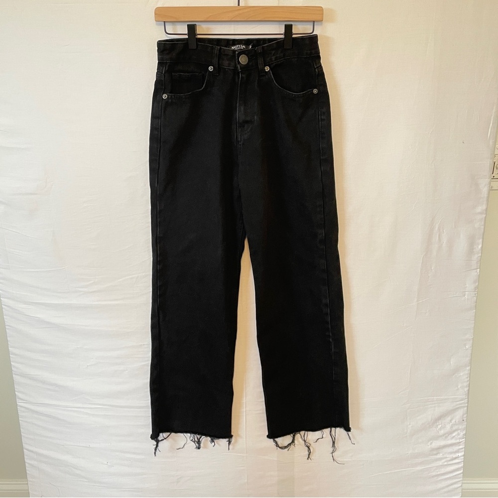 Nasty Gal High Waisted Black Jeans with Fray Size 4